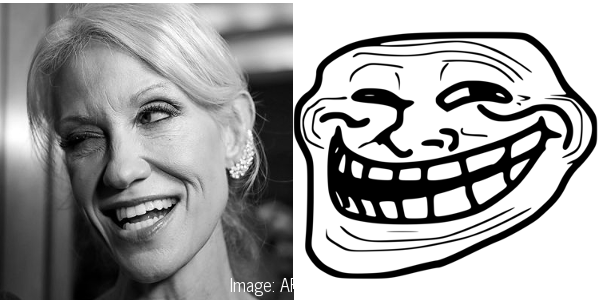At Left: White House Counselor KelleyAnne Conway; At right: U MAD BRO?