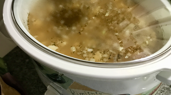 Photo of my white chili cooking in a crock pot. Photo credit: halfgk.com